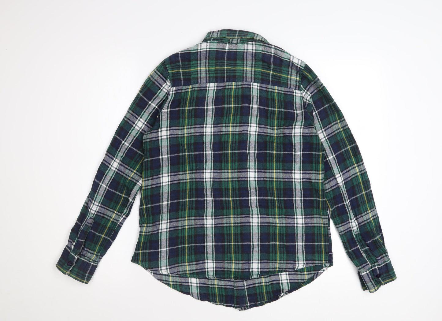 F&F Women Green Plaid Cotton Long Sleeve Button-Up Shirt Size 14