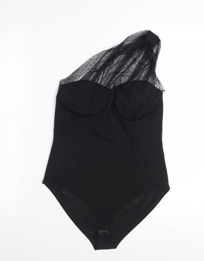 Rebellious Women's Black One Shoulder Mesh Bodysuit Size 10