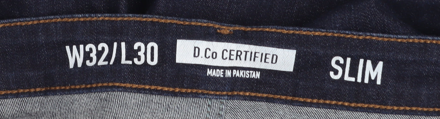 D.Co Certified Mens Blue Slim Fit Jeans W32 L30 Denim