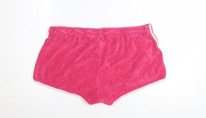 Barbie Women’s Pink Terry Shorts L Casual Drawstring Logo Comfort