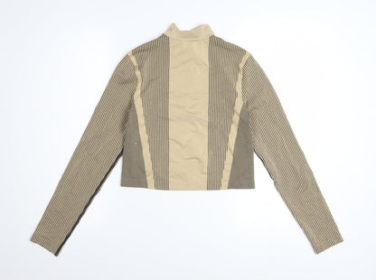 H&M Divided Women’s Beige Striped Cropped Long Sleeve Zip Top Size M