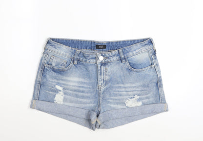 F&F Women’s Blue Denim Distressed Cotton Turn-Up Shorts UK 12