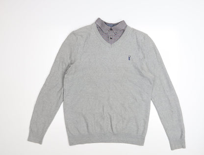 Next Men’s Grey V-Neck Cotton Pullover Jumper Size M