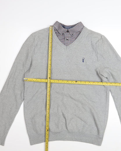 Next Men’s Grey V-Neck Cotton Pullover Jumper Size M