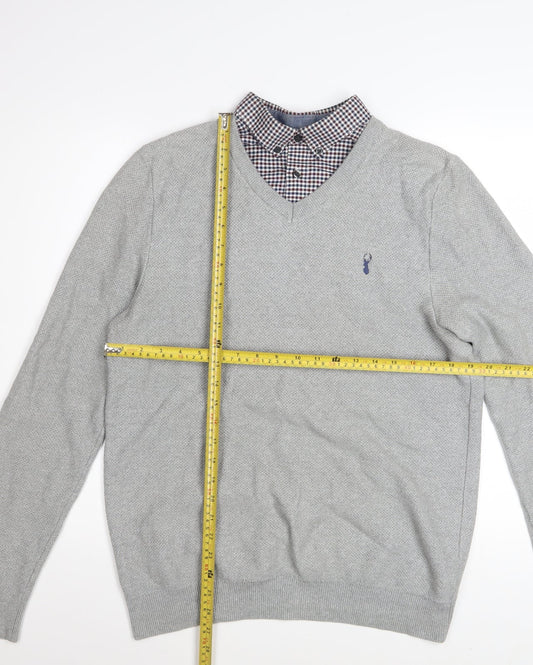 Next Men’s Grey V-Neck Cotton Pullover Jumper Size M