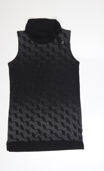 Capuccino Knithouse Women's Black Geometric Roll Neck Sleeveless Knit Top Size 10