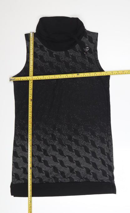 Capuccino Knithouse Women's Black Geometric Roll Neck Sleeveless Knit Top Size 10
