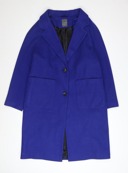 Primark Women Blue Size 10 Wool Blend Mid-Length Overcoat