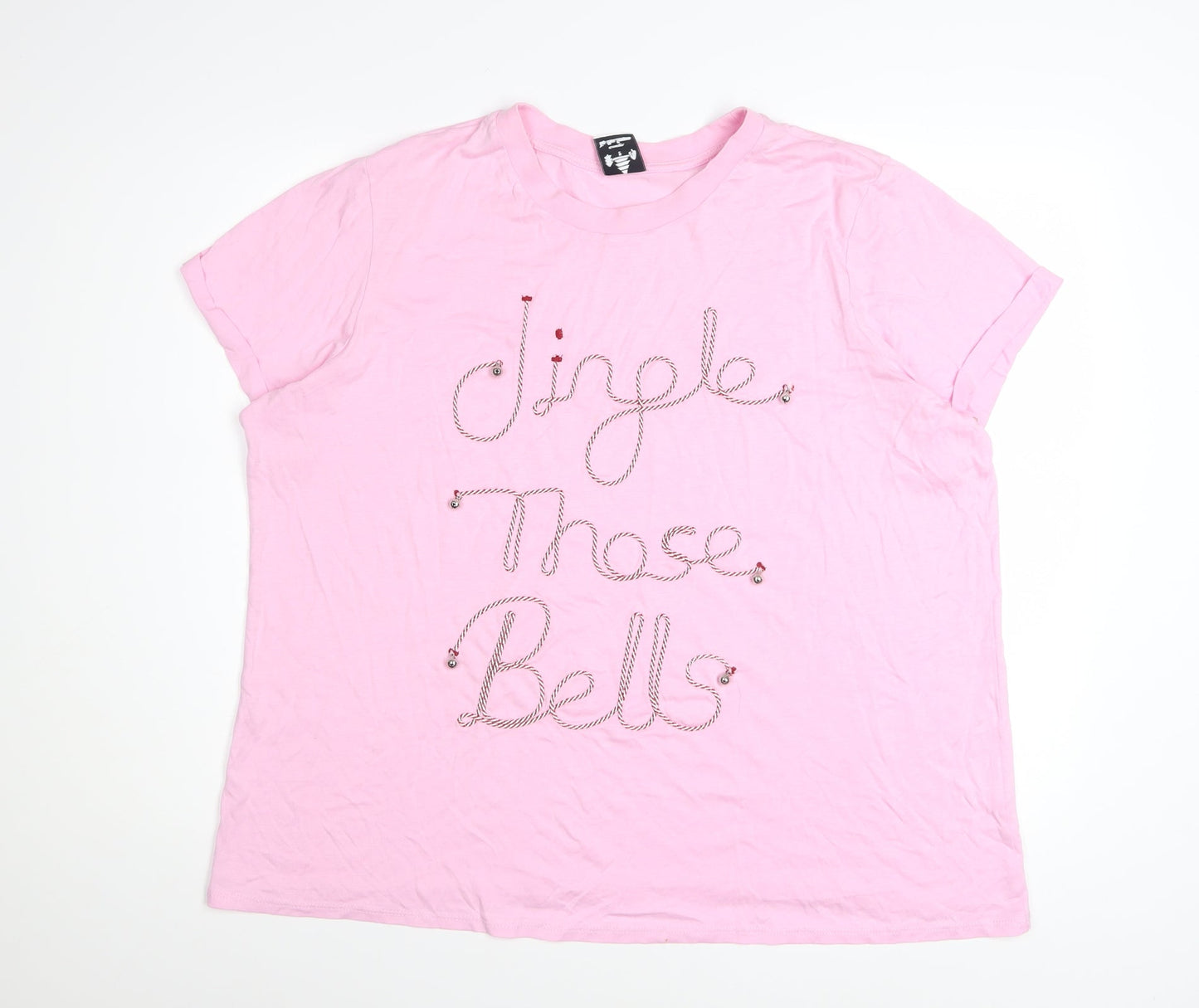 George Women Pink XL Christmas Beaded Short Sleeve T-Shirt