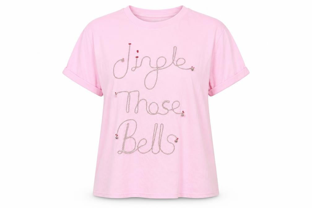 George Women Pink XL Christmas Beaded Short Sleeve T-Shirt