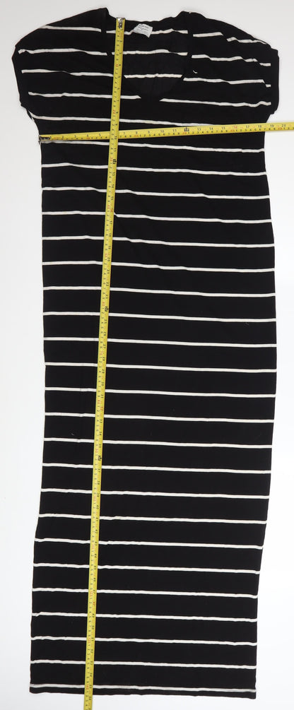 Zara Women Black Striped T-Shirt Dress Size 12 Casual Jersey