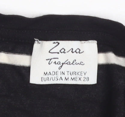Zara Women Black Striped T-Shirt Dress Size 12 Casual Jersey