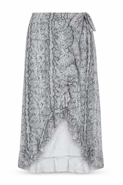 Boohoo Womens Grey Snake Print Wrap Midi Skirt Size 18