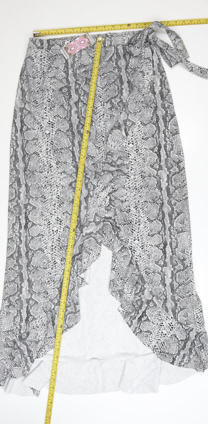 Boohoo Womens Grey Snake Print Wrap Midi Skirt Size 18