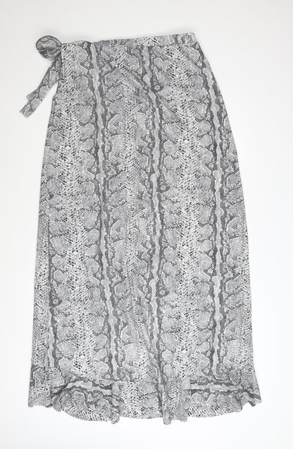 Boohoo Womens Grey Snake Print Wrap Midi Skirt Size 18