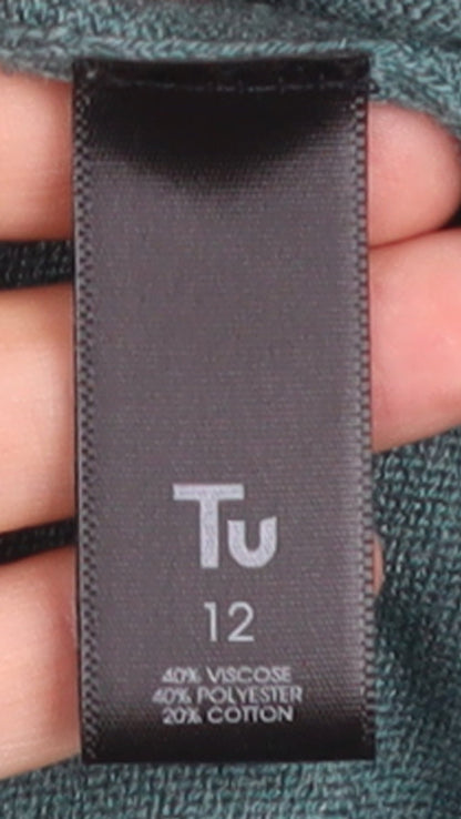 Tu Womens Teal Cardigan Size 12 Long Sleeve Open Front Knit