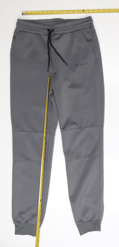 Bekkin Men's Grey Jogger Trousers M Regular Fit Polyester Blend