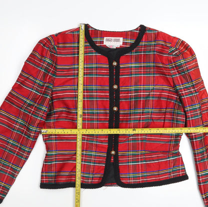 Maggy London Petites Red Silk Plaid Check Button Jacket Women’s Size 12