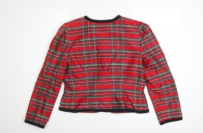 Maggy London Petites Red Silk Plaid Check Button Jacket Women’s Size 12