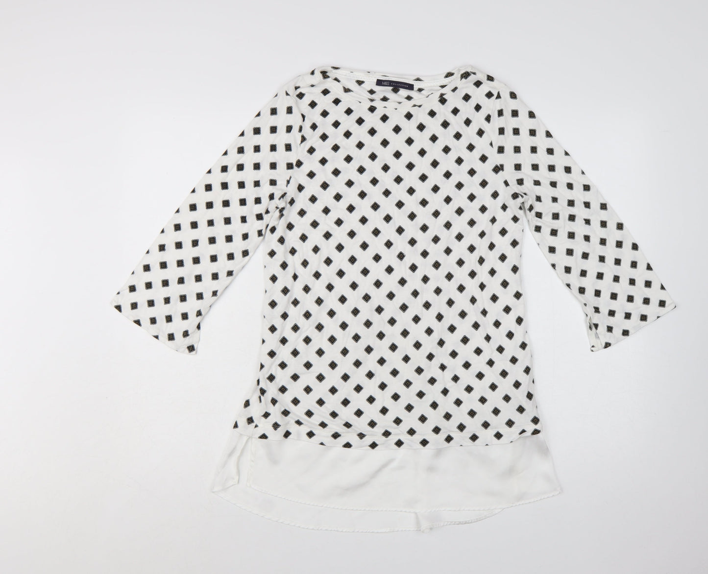 Marks and Spencer Women's White Geometric Tunic Blouse Size 12