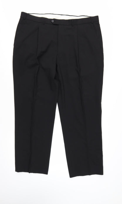Marks and Spencer Men's Black Wool Blend Pleated Dress Trousers 40W 29L