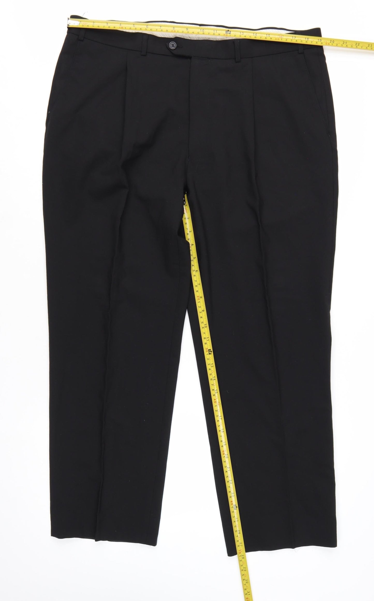Marks and Spencer Men's Black Wool Blend Pleated Dress Trousers 40W 29L