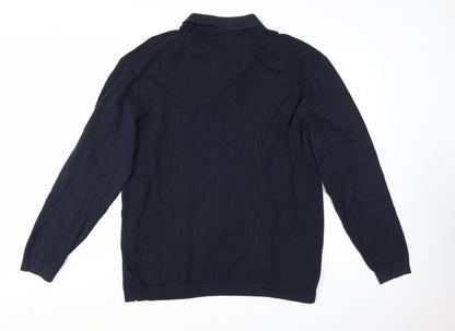 Next Men's Blue 2XL Cotton Collared Henley Jumper