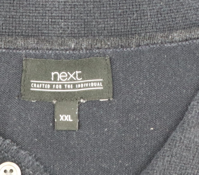 Next Men's Blue 2XL Cotton Collared Henley Jumper