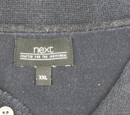 Next Men's Blue 2XL Cotton Collared Henley Jumper
