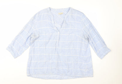 Phase Eight Womens Blue Check Tunic Blouse Size 18 Viscose Cotton