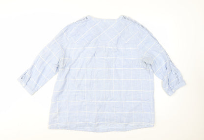 Phase Eight Womens Blue Check Tunic Blouse Size 18 Viscose Cotton