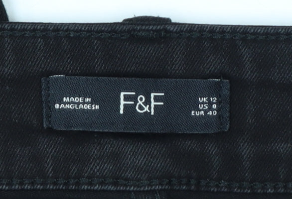 F&F Women Black Skinny Jeans UK 12 Mid Rise Stretch Denim