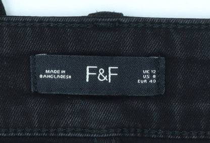 F&F Women Black Skinny Jeans UK 12 Mid Rise Stretch Denim