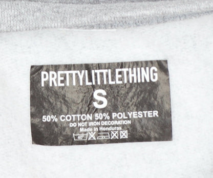Pretty Little Thing Women Grey Pullover Sweatshirt Size S Logo Print