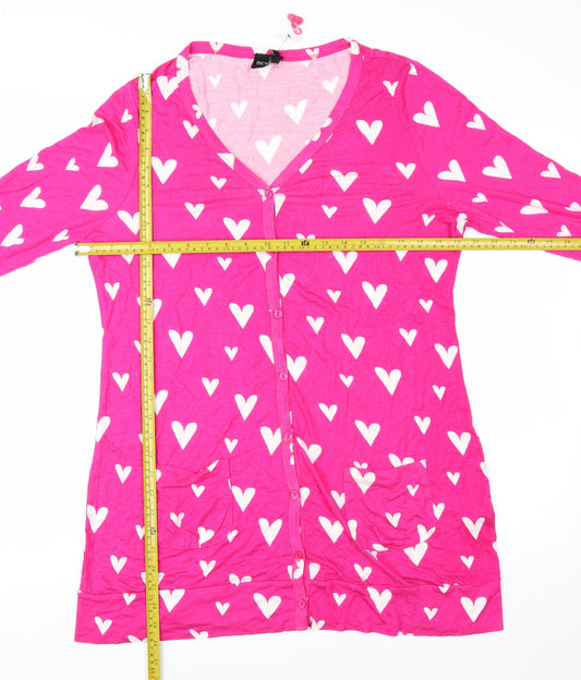 BEYOU Womens Pink Heart Print Long Sleeve Button-Up Tunic Top Size 18