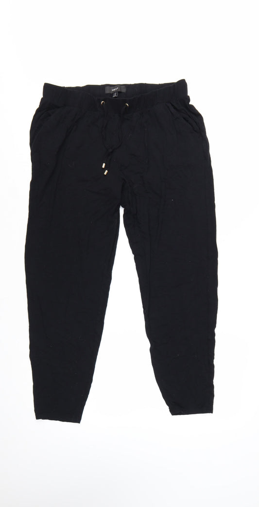 NEXT Women's Black Size 12 Viscose Jogger Trousers with Drawstring Waist