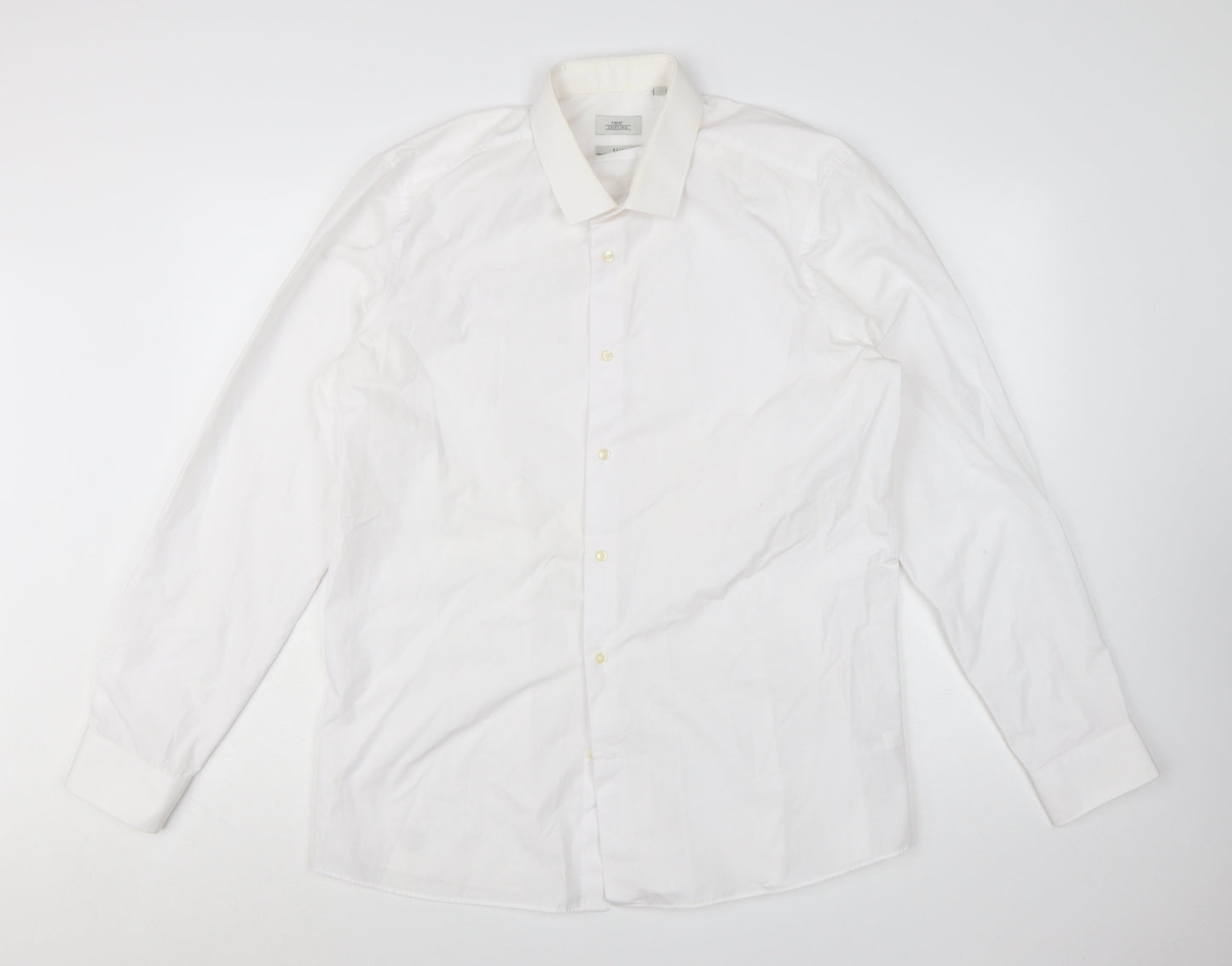 Next Men's White Regular Fit Long Sleeve Button-Up Shirt Size 17