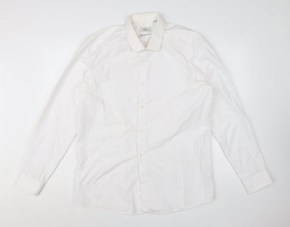 Next Men's White Regular Fit Long Sleeve Button-Up Shirt Size 17