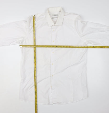 Next Men's White Regular Fit Long Sleeve Button-Up Shirt Size 17