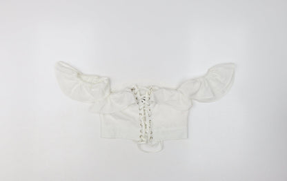 PrettyLittleThing Women’s White Off Shoulder Ruffle Cropped Blouse UK 6