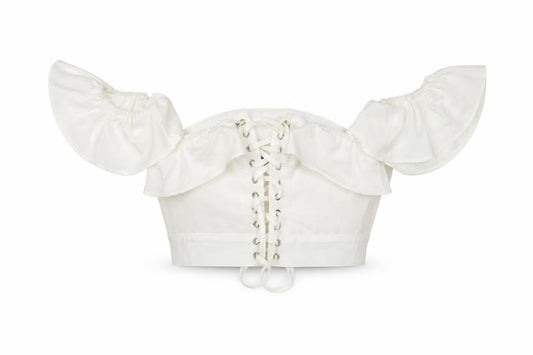 PRETTYLITTLETHING Women’s White Off Shoulder Ruffle Cropped Blouse UK 6