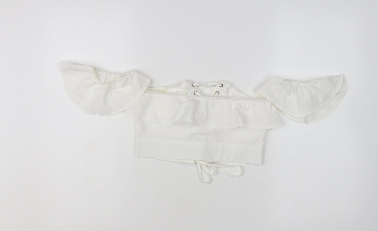 PrettyLittleThing Women’s White Off Shoulder Ruffle Cropped Blouse UK 6