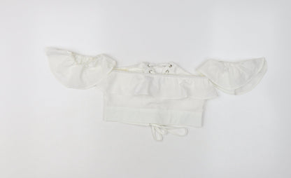 PrettyLittleThing Women’s White Off Shoulder Ruffle Cropped Blouse UK 6