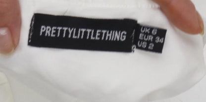 PrettyLittleThing Women’s White Off Shoulder Ruffle Cropped Blouse UK 6