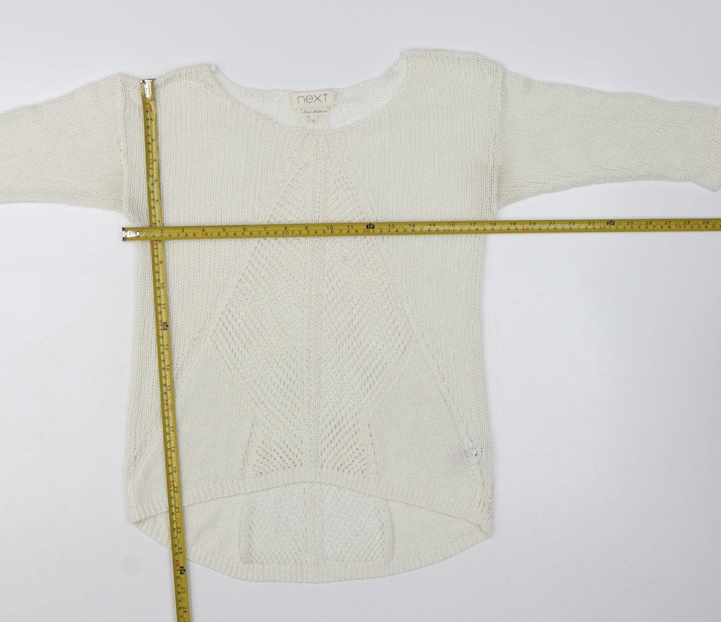 Next Women Ivory Knit 3/4 Sleeve Pullover Jumper Size 12