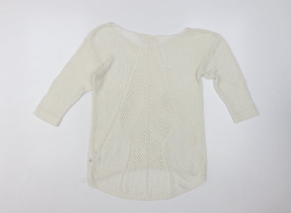 Next Women Ivory Knit 3/4 Sleeve Pullover Jumper Size 12