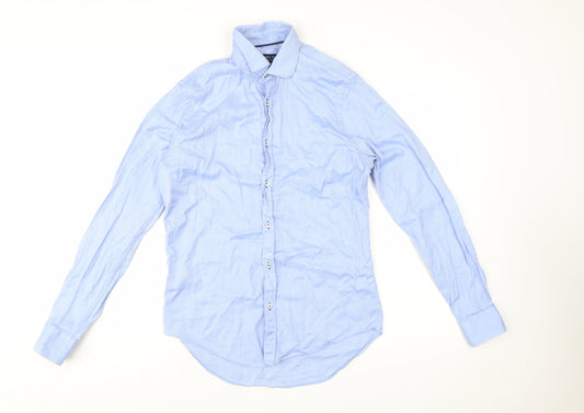 Zara Man Blue Slim Fit Long Sleeve Cotton Button-Up Shirt M