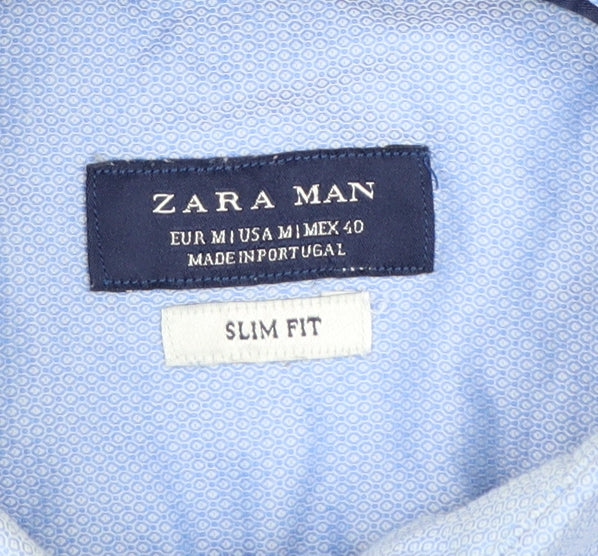 Zara Man Blue Slim Fit Long Sleeve Cotton Button-Up Shirt M