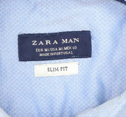 Zara Man Blue Slim Fit Long Sleeve Cotton Button-Up Shirt M