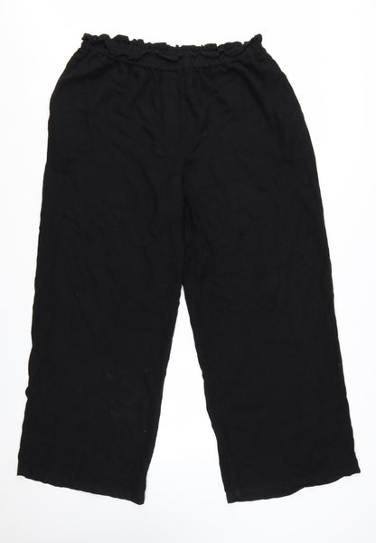 River Island Women’s Black Cropped Linen Blend Wide-Leg Trousers L